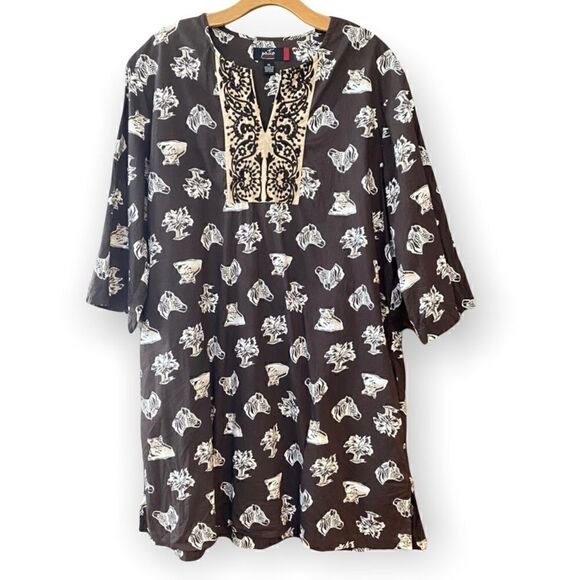 Cabernet XL Brown Serengeti Embroidered Design Cotton Tunic Loungewear Tunic - Picture 1 of 10